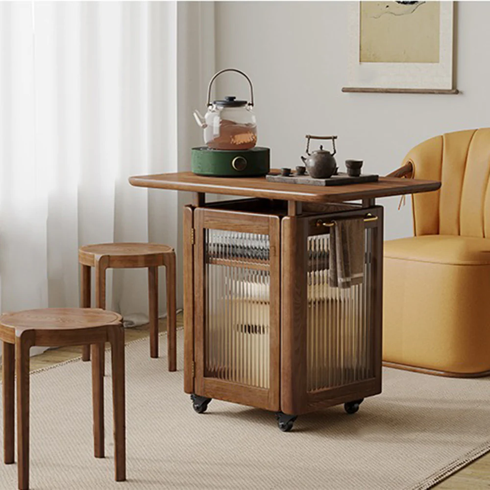 Ash Wood Small Movable Tea Table - Image 2