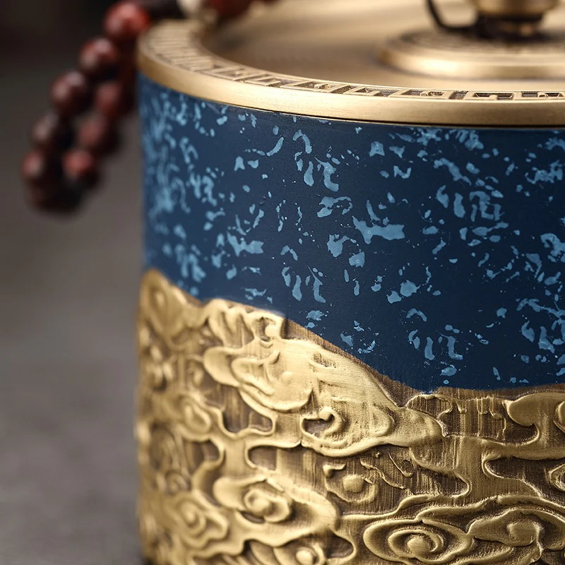 Auspicious Clouds Copper Tea Caddy - Image 11