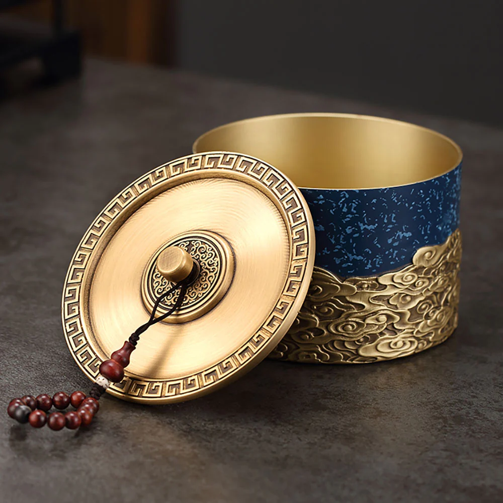Auspicious Clouds Copper Tea Caddy - Image 3