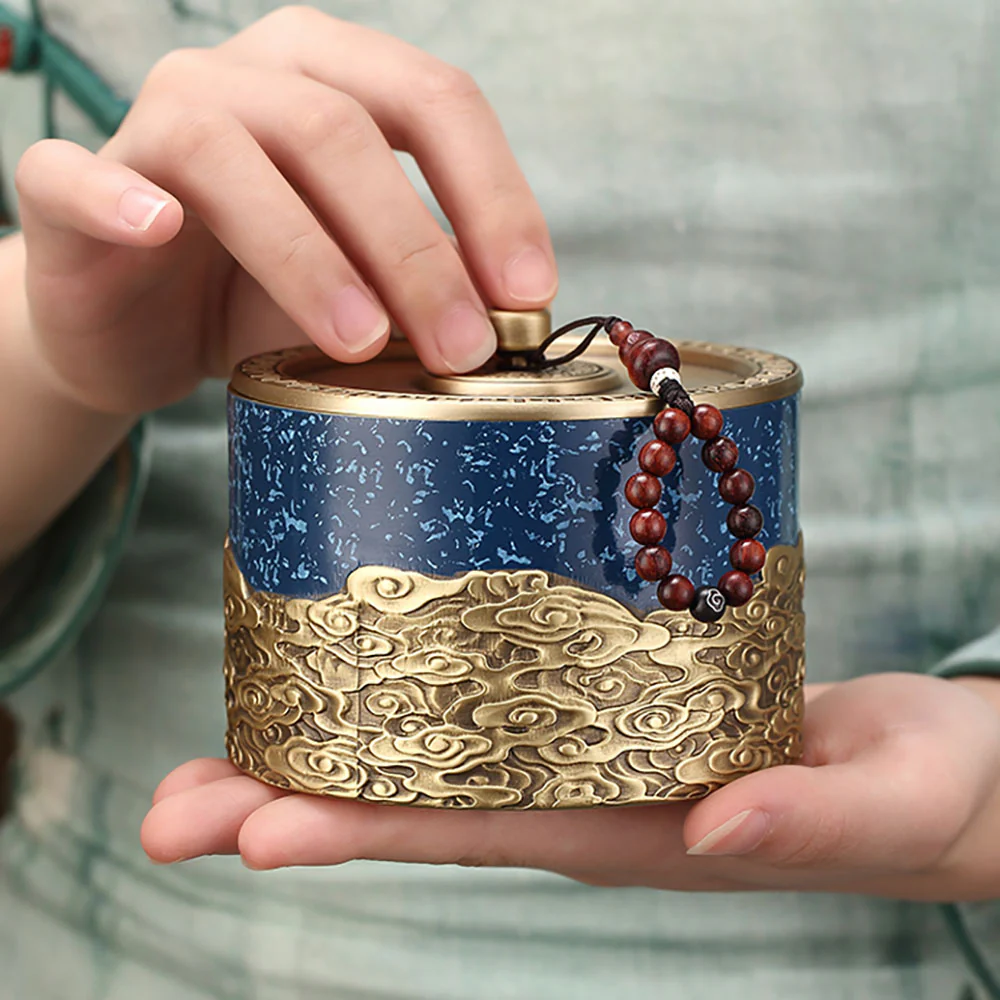 Auspicious Clouds Copper Tea Caddy - Image 9