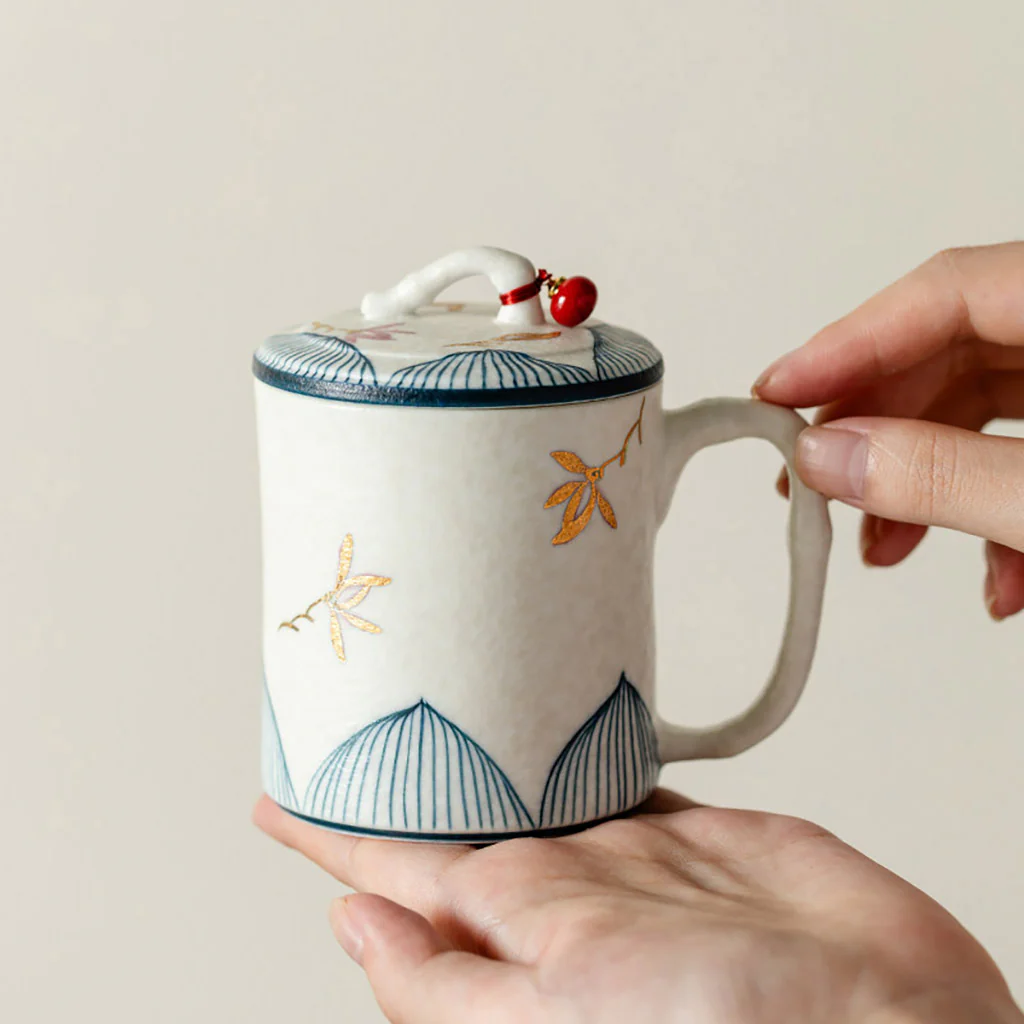 Bamboo Orchid Ceramic Tea Cup With Infuser - Image 4