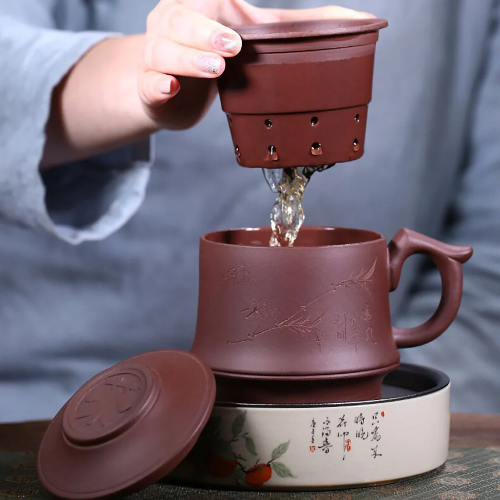 Bamboo Purple Clay Tea Cup With Infuser - Image 2