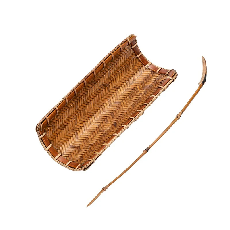 Bamboo Weaving Dustpan Tea Holder With Spoon - Image 10