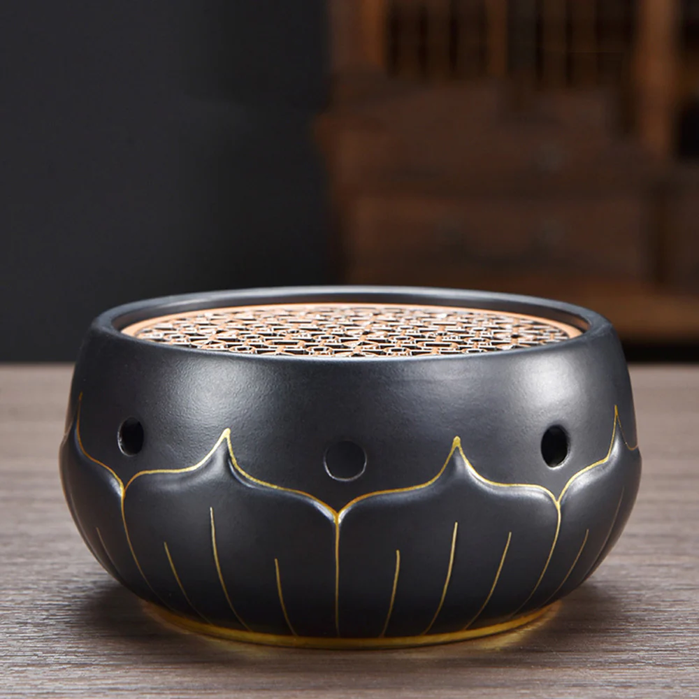 Black Ceramic Lotus Teapot Warmer - Image 2