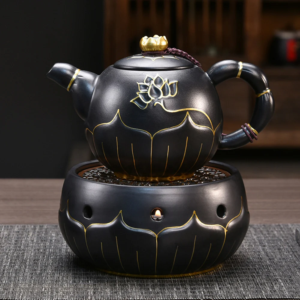 Black Ceramic Lotus Teapot Warmer - Image 3