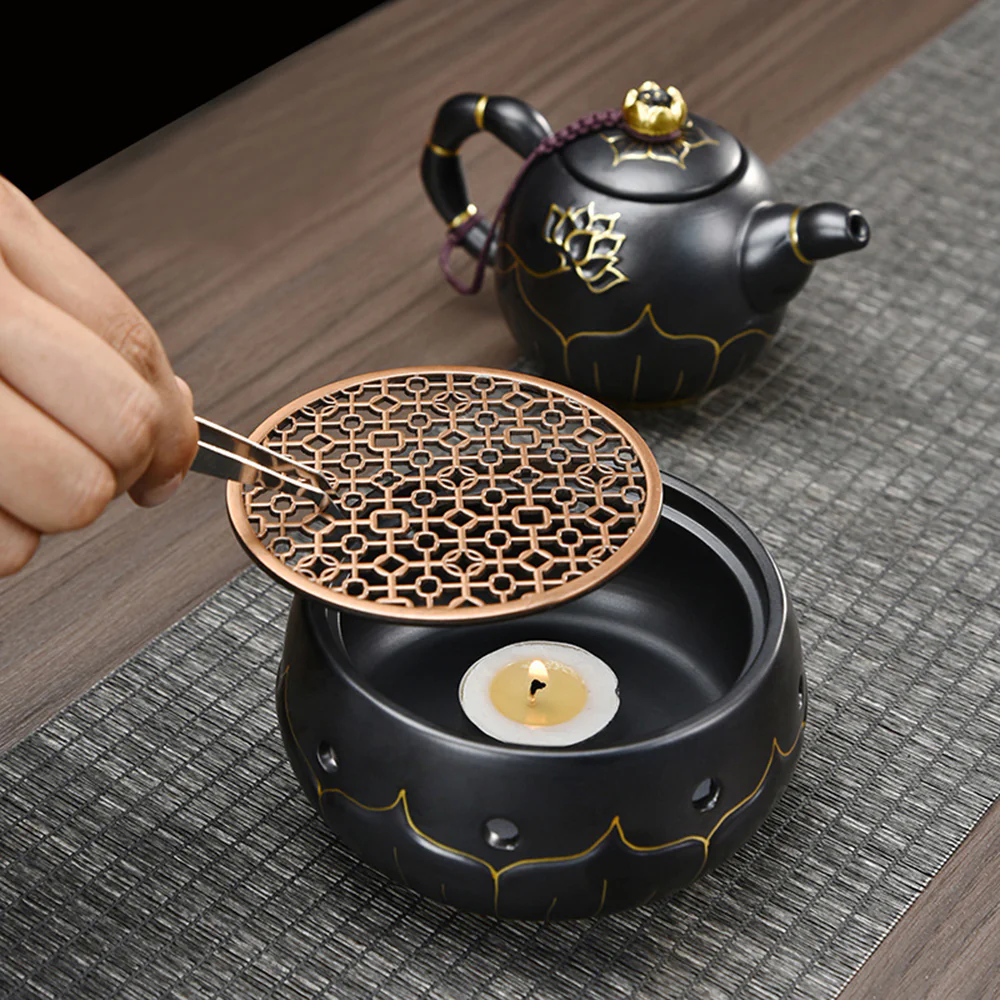 Black Ceramic Lotus Teapot Warmer - Image 4