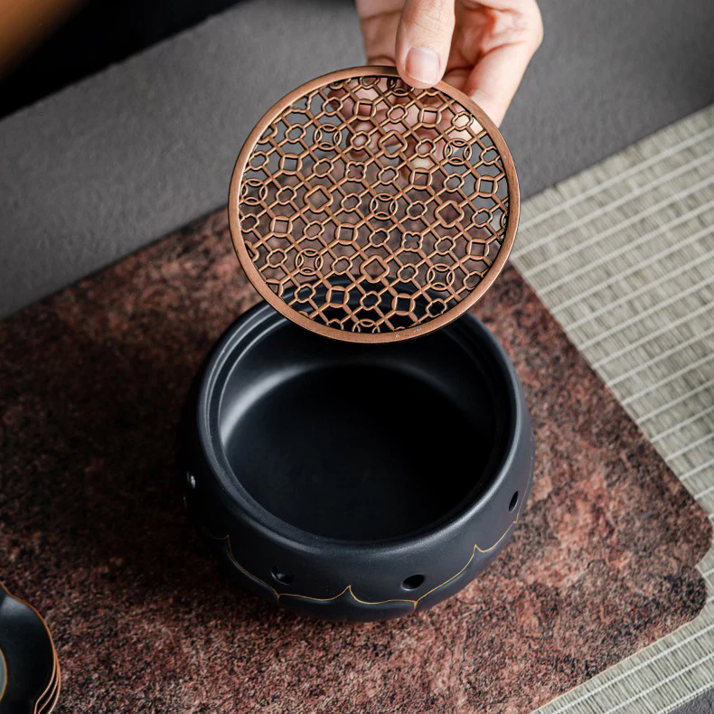 Black Ceramic Lotus Teapot Warmer - Image 5