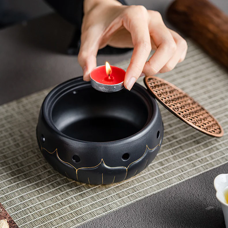 Black Ceramic Lotus Teapot Warmer - Image 6