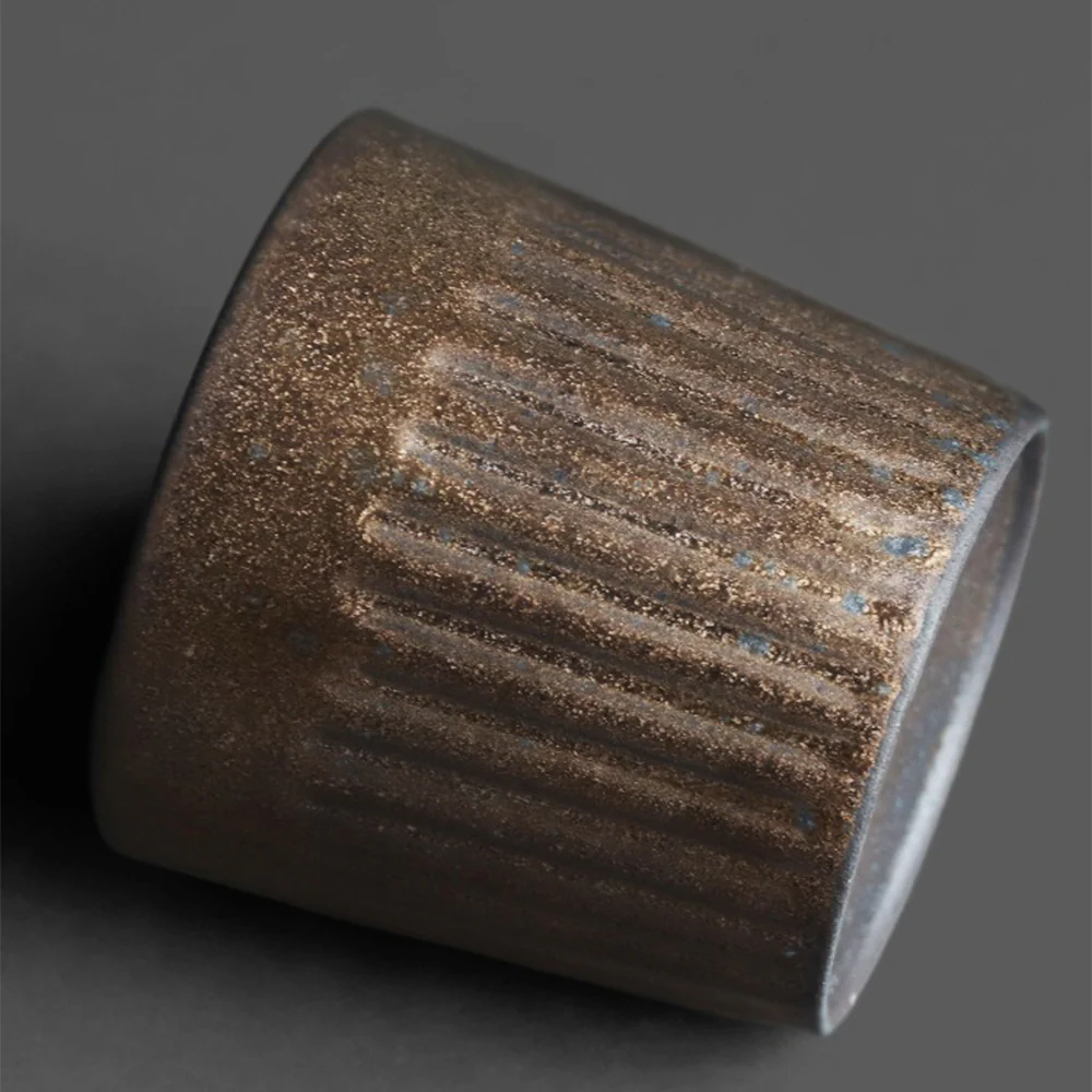 Black Gold Kiln Coarse Pottery Cup With Saucer - Image 3
