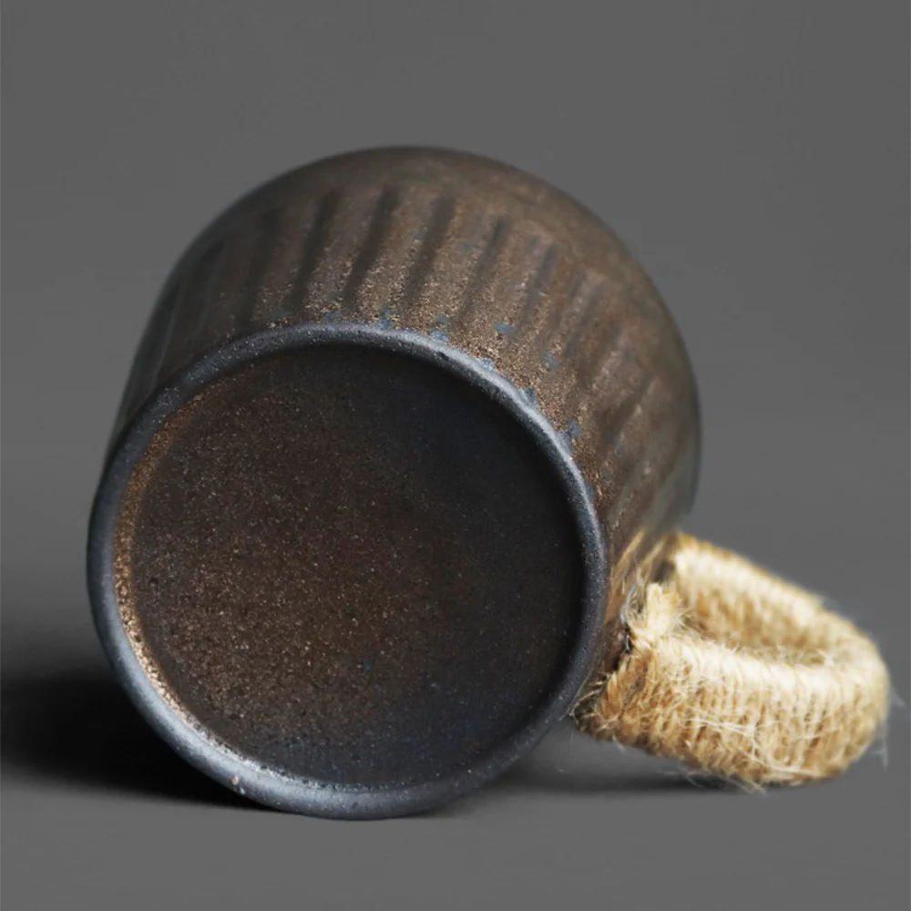 Black Gold Kiln Coarse Pottery Cup With Saucer - Image 4