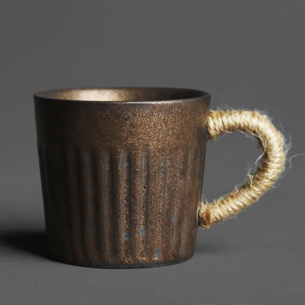 Black Gold Kiln Coarse Pottery Cup With Saucer - Image 5