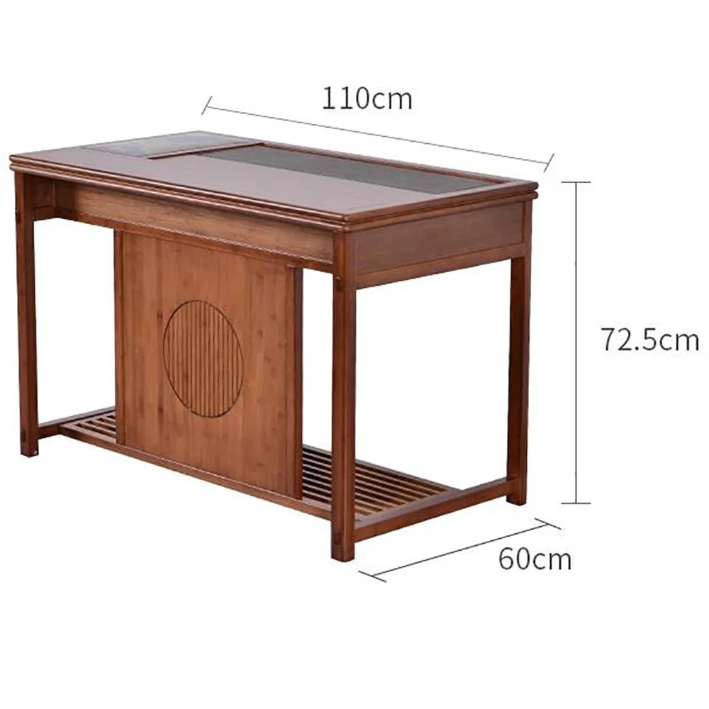 Black Gold Stone Panel Movable Bamboo Tea Table - Image 9