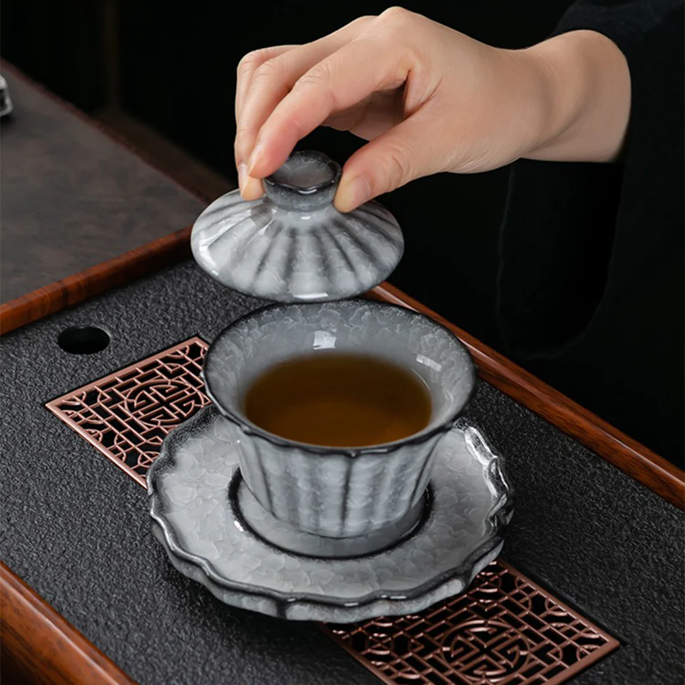 Black Ice Crack Ceramic Tea Set - Image 3