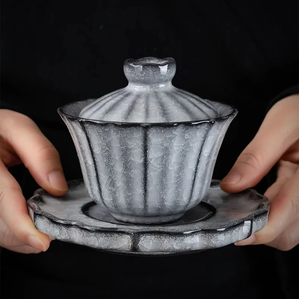 Black Ice Crack Ceramic Tea Set - Image 4