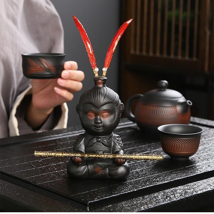 Black Myth Cute Wukong Purple Pottery Tea Pet - Image 2