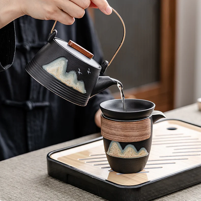 Black Pottery Green Hill Travel Tea Set - Image 4