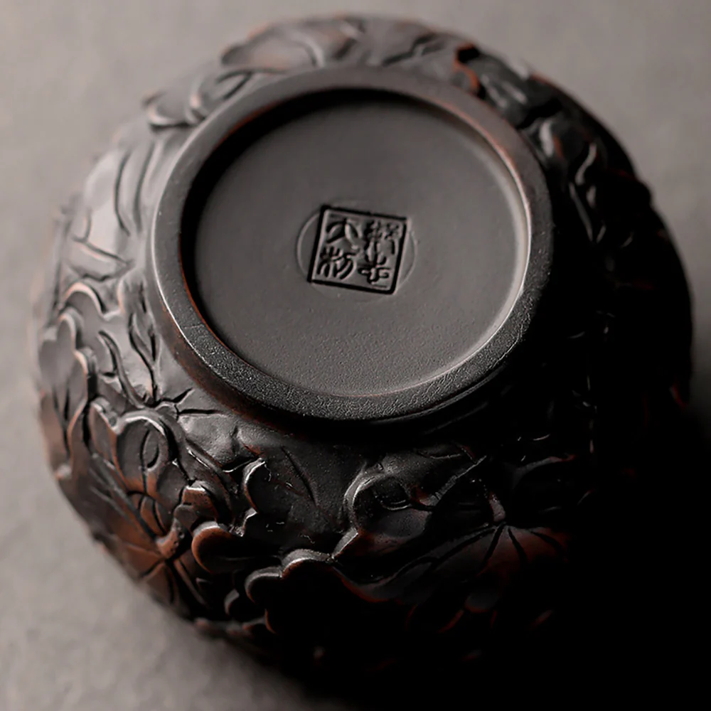 Black Pottery Relief Lotus Kung Fu Tea Cup - Image 7