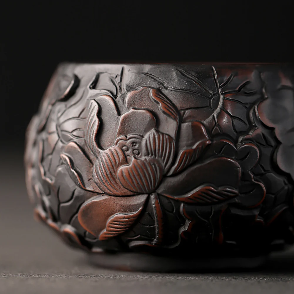Black Pottery Relief Lotus Kung Fu Tea Cup - Image 8