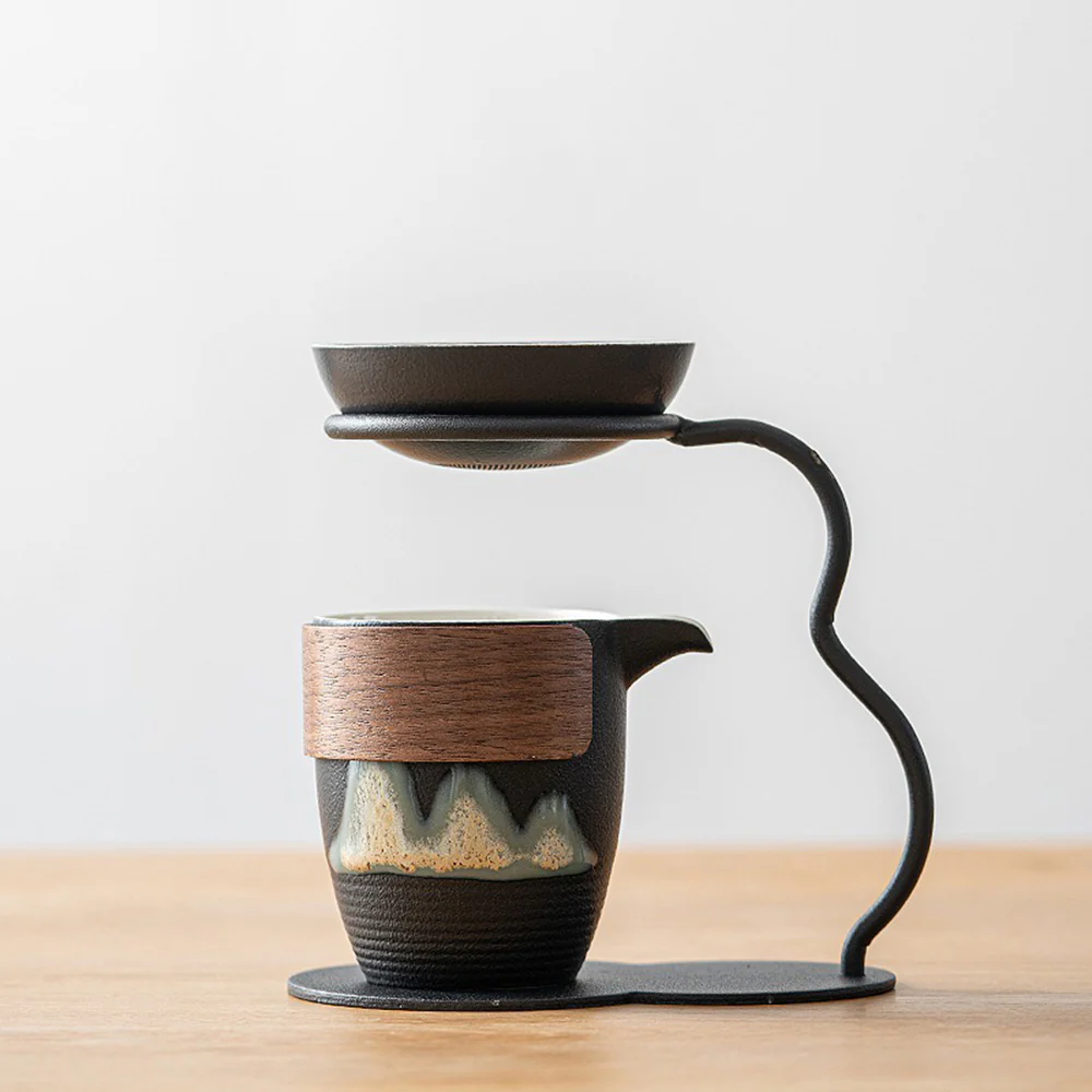 Black Pottery Tea Strainer With Fair Cup - Image 3