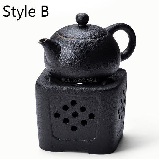 Black Pottery Teapot With Alcohol Wamer - Image 3