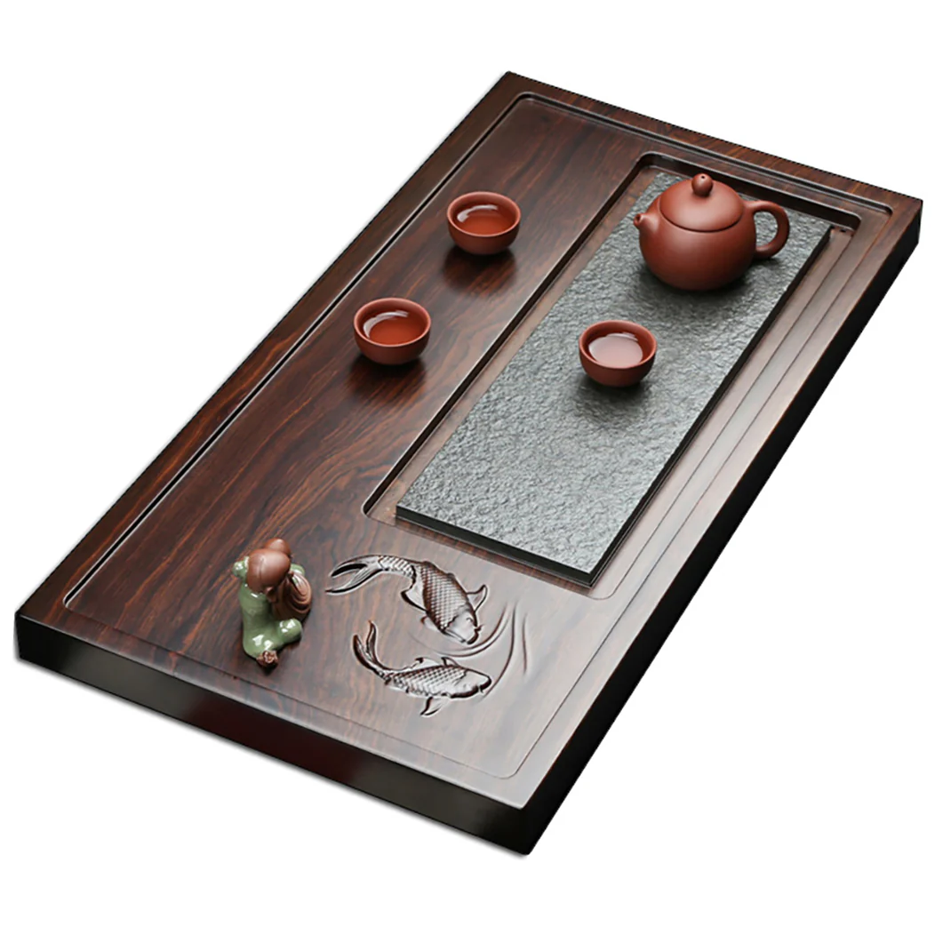 Black Stone And Wood Goldfish Tea Tray - Image 2