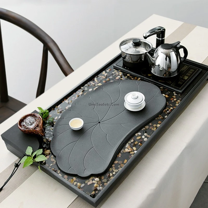 Black Stone Lotus Pond Tea Tray With Induction Cooker - Image 4