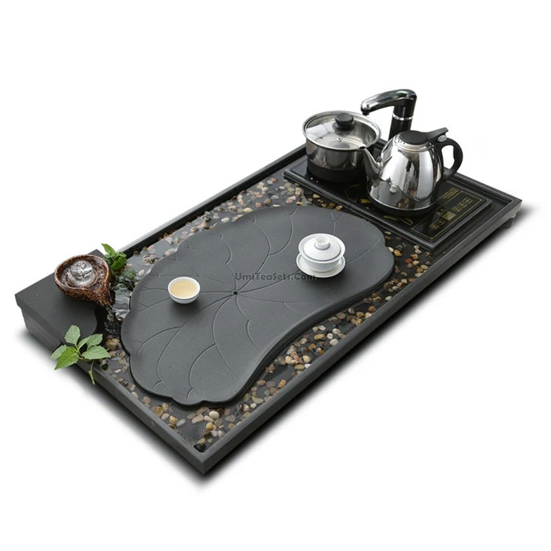 Black Stone Lotus Pond Tea Tray With Induction Cooker - Image 5