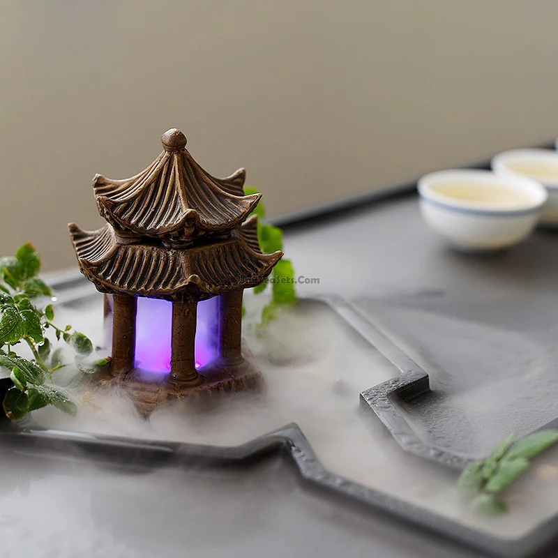 Black Stone Zen Tea Tray With Pavilion And Brook - Image 3