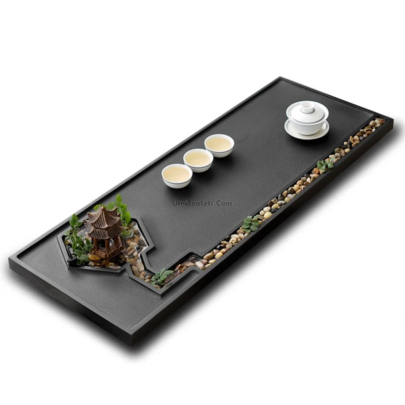 Black Stone Zen Tea Tray With Pavilion And Brook - Image 4