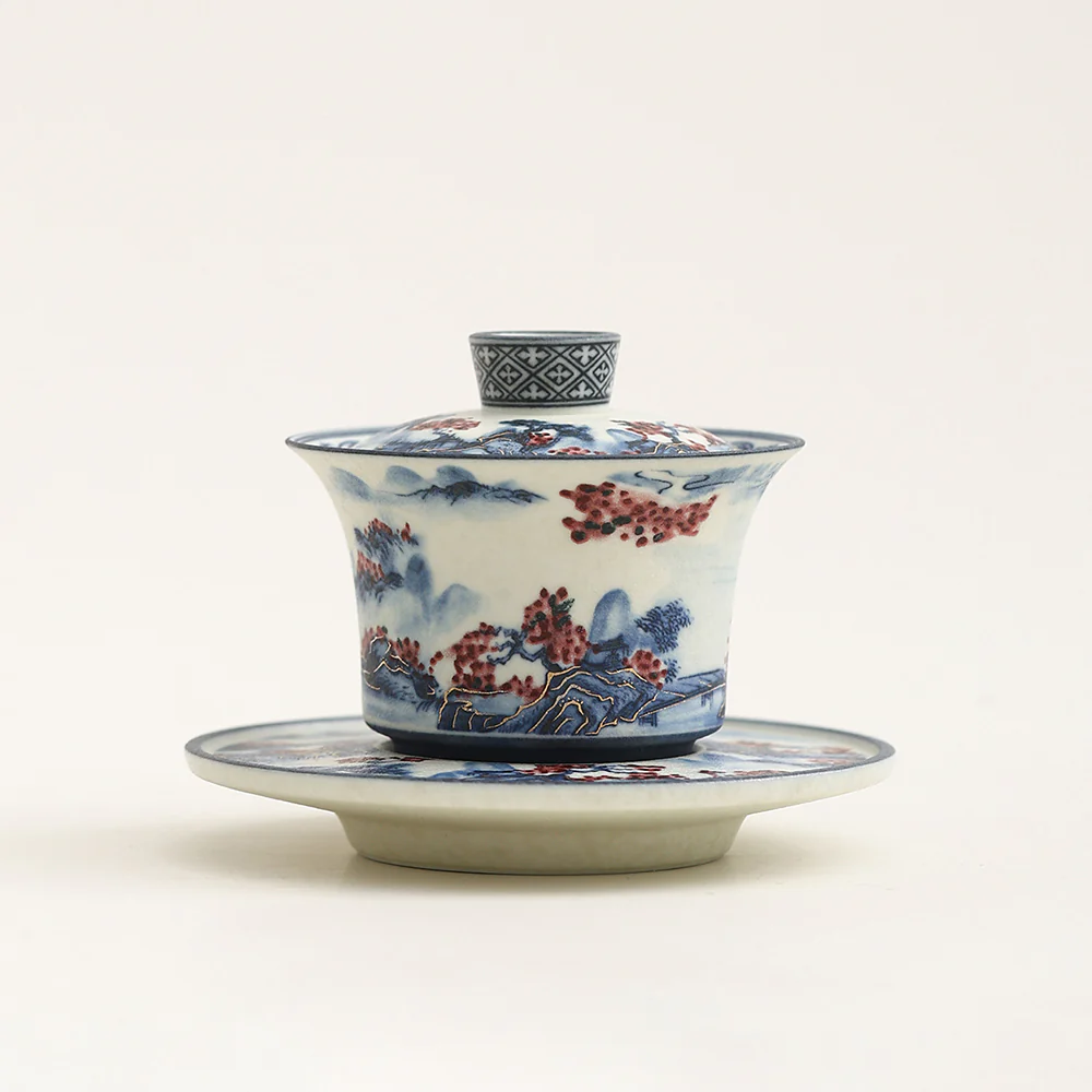 Blue And White Landscape Porcelain Gaiwan