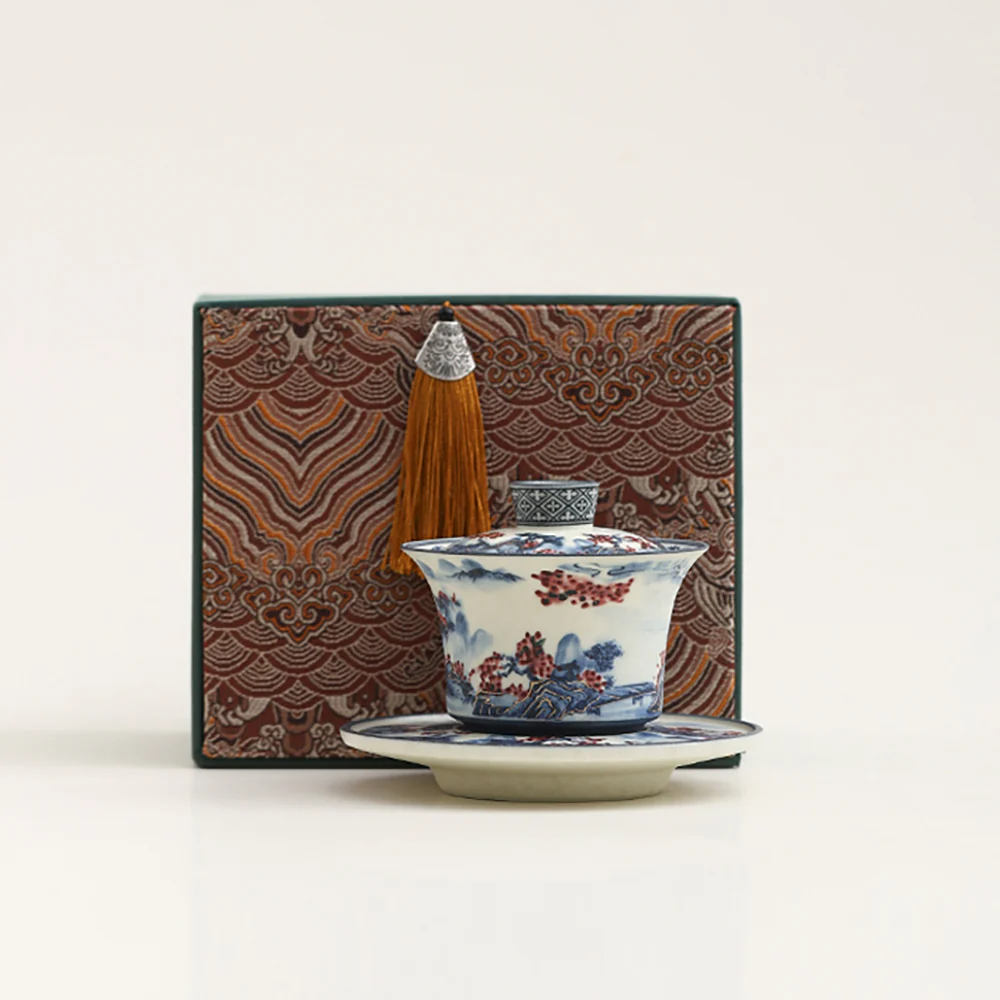 Blue And White Landscape Porcelain Gaiwan - Image 2