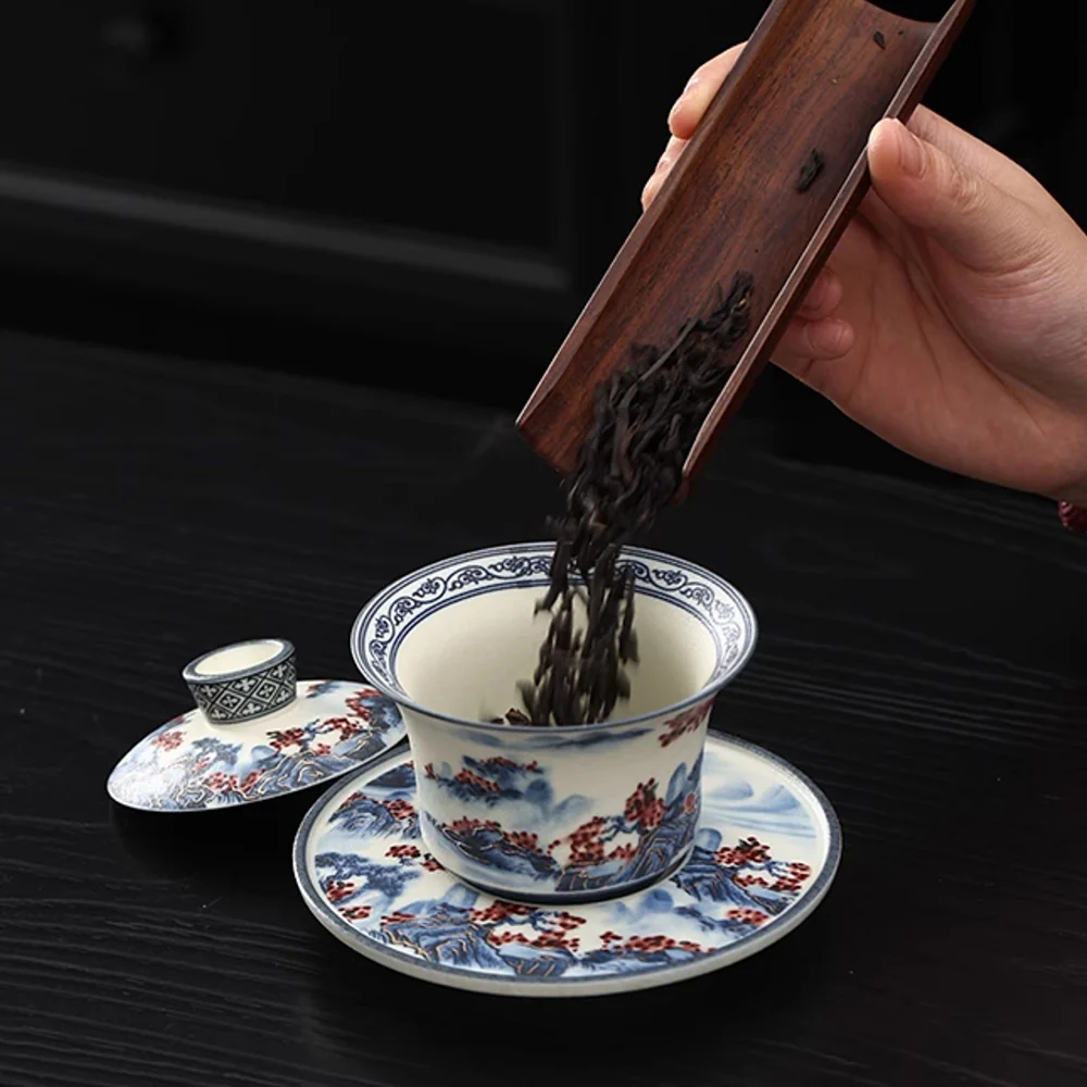 Blue And White Landscape Porcelain Gaiwan - Image 3