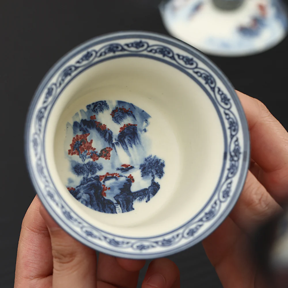 Blue And White Landscape Porcelain Gaiwan - Image 5