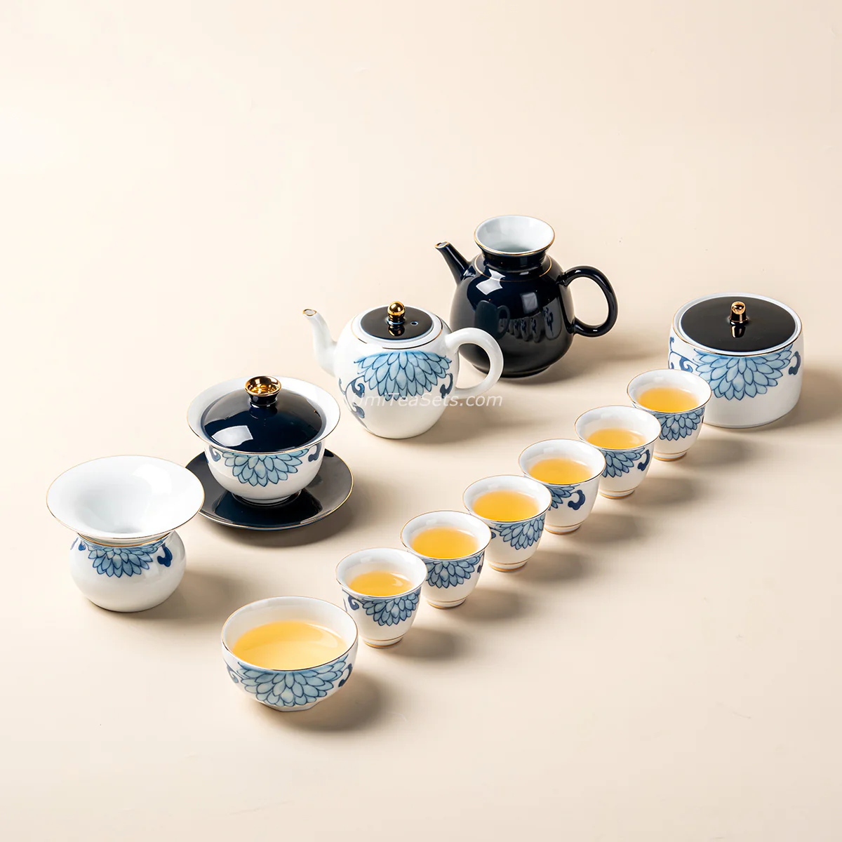 Blue And White Porcelain Chrysanthemum Tea Set - Image 2