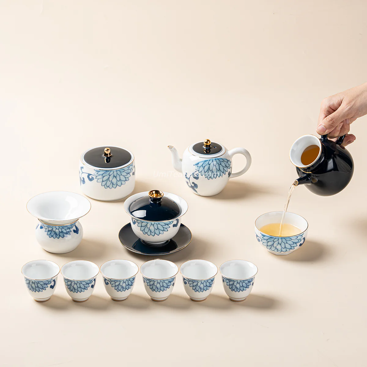Blue And White Porcelain Chrysanthemum Tea Set - Image 3