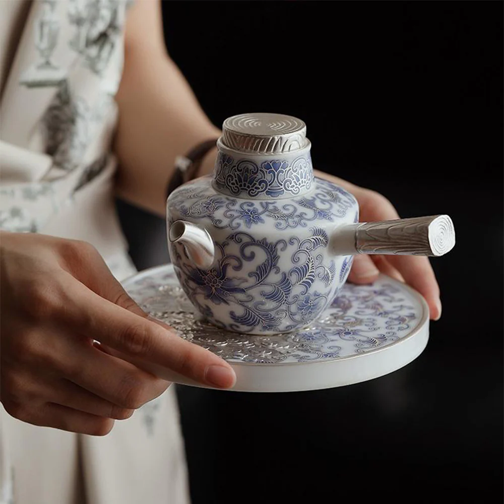 Blue And White Porcelain Teapot With Side Handle - Image 2