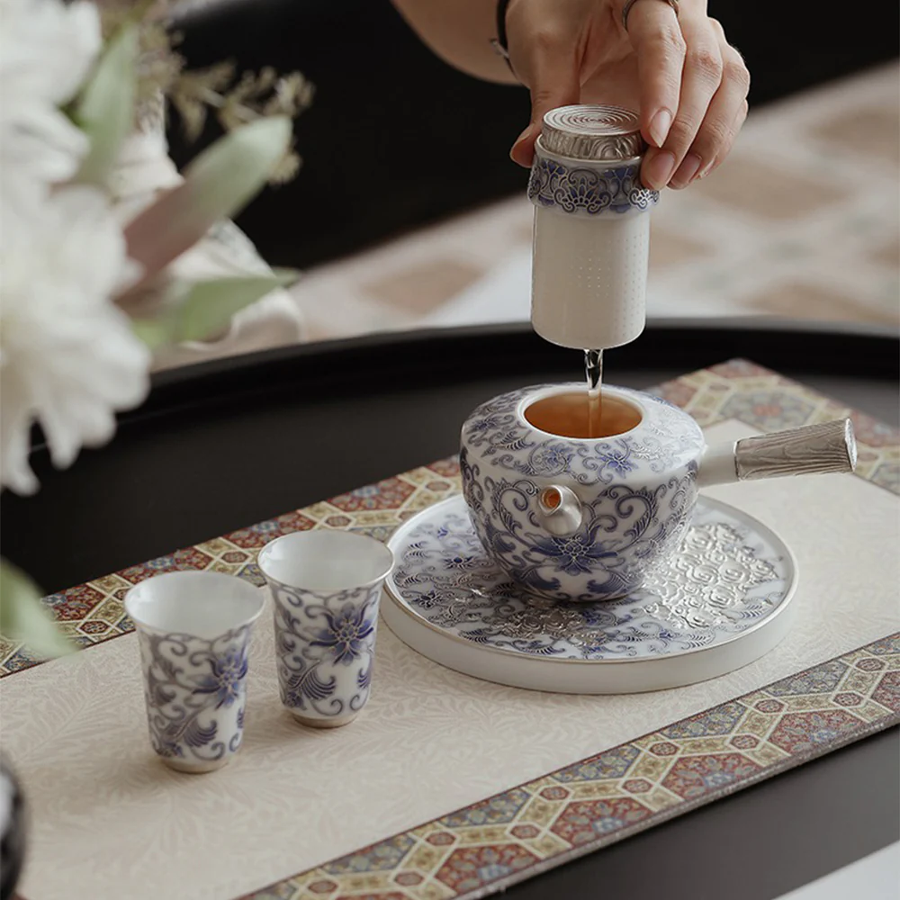 Blue And White Porcelain Teapot With Side Handle - Image 3