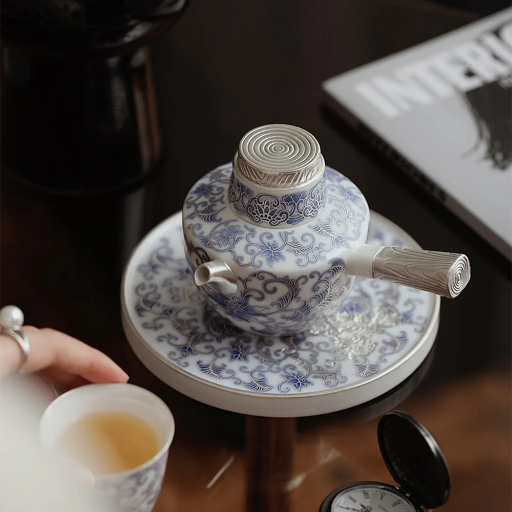 Blue And White Porcelain Teapot With Side Handle - Image 5