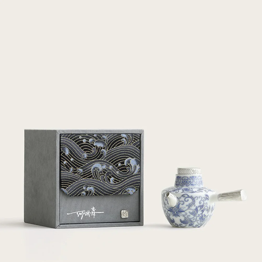 Blue And White Porcelain Teapot With Side Handle - Image 6