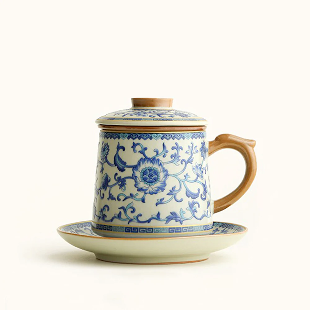 Blue And White Ruyao Twig Flowers Tea Cup