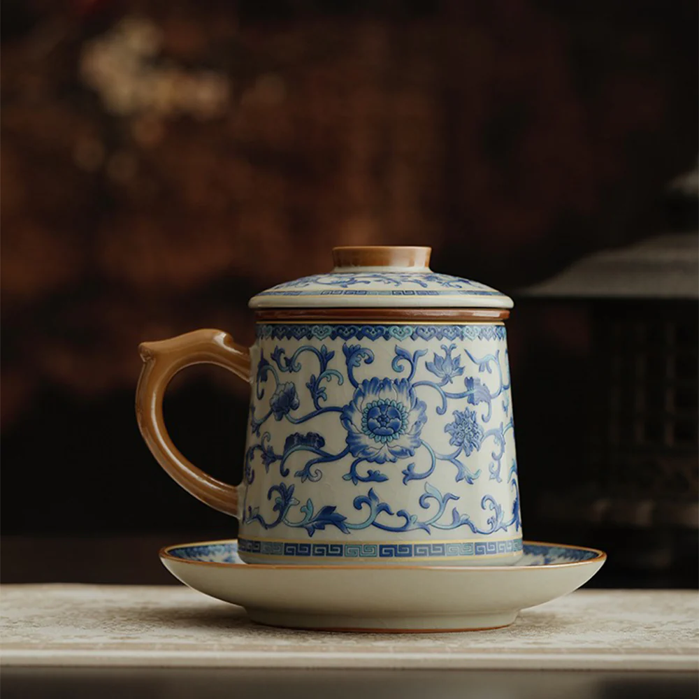 Blue And White Ruyao Twig Flowers Tea Cup - Image 2