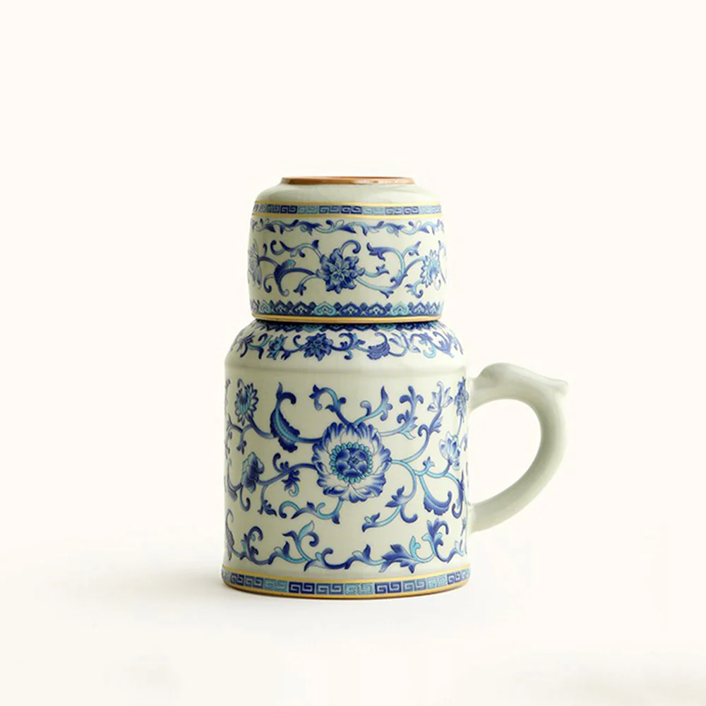 Blue And White Ruyao Twig Flowers Tea Cup Set