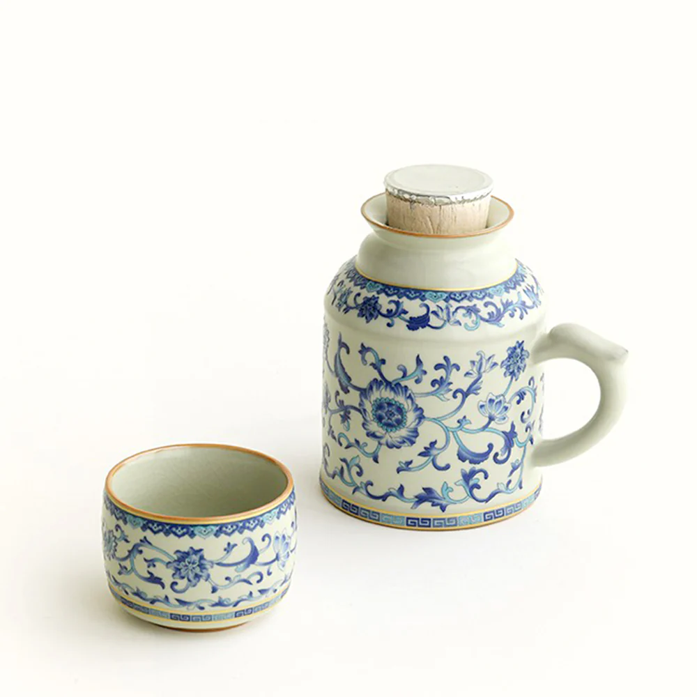 Blue And White Ruyao Twig Flowers Tea Cup Set - Image 2