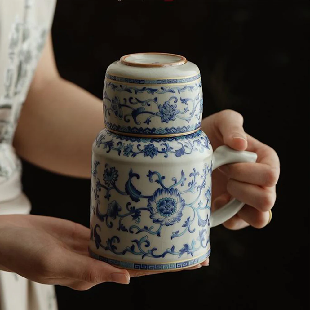 Blue And White Ruyao Twig Flowers Tea Cup Set - Image 3