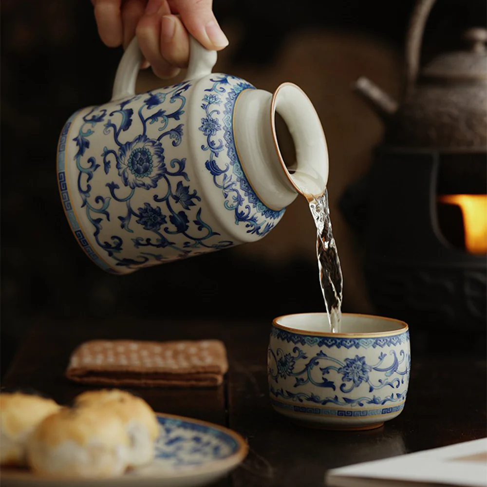 Blue And White Ruyao Twig Flowers Tea Cup Set - Image 5
