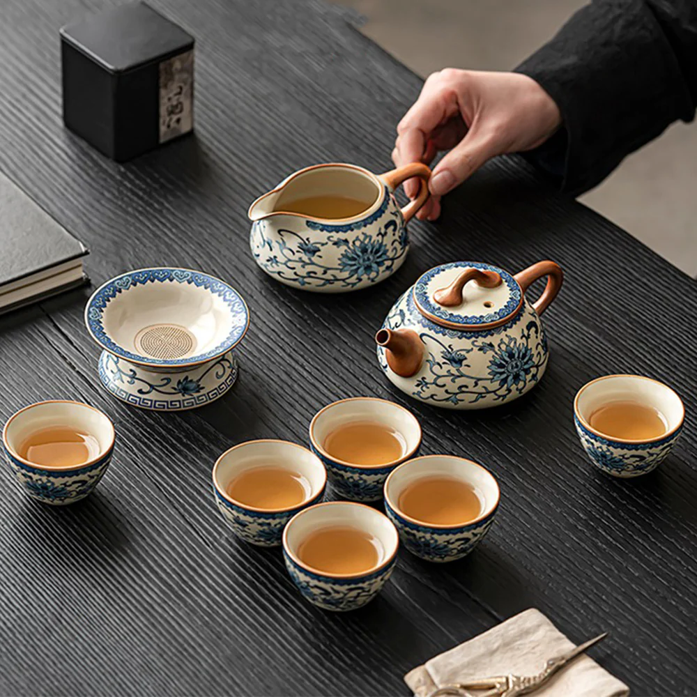 Blue And White Ruyao Twig Flowers Tea Set - Image 2