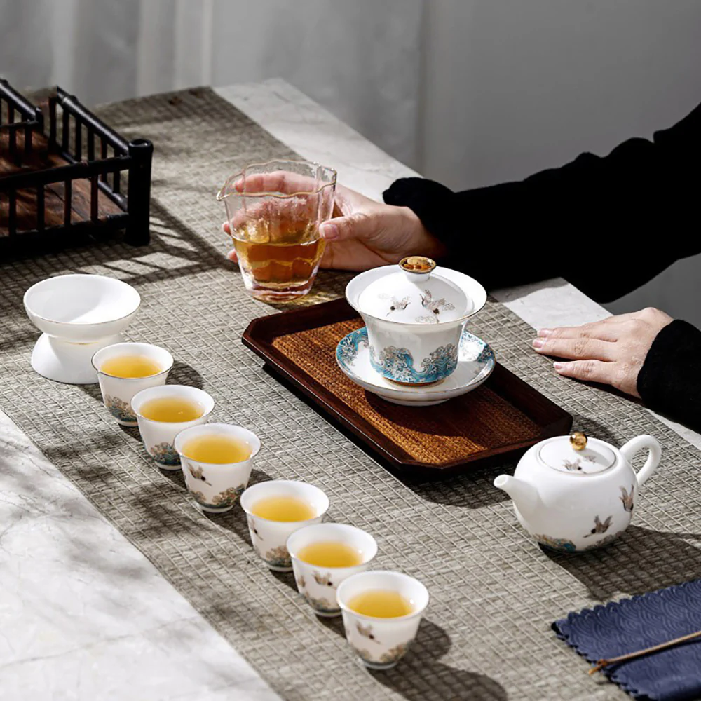 Ceramic Sulet-jade Red-crowned Crane Tea Set - Image 11