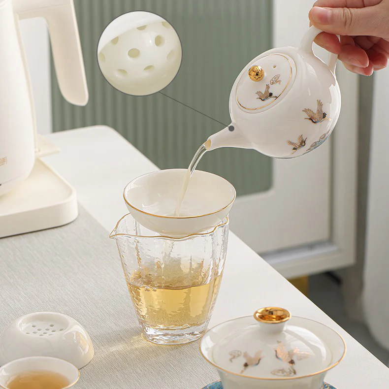 Ceramic Sulet-jade Red-crowned Crane Tea Set - Image 8