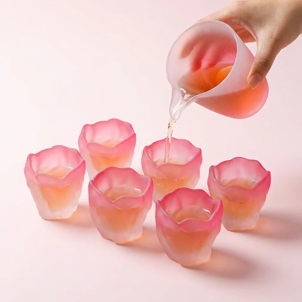Cherry Blossom Pink Glass Tea Set - Image 4