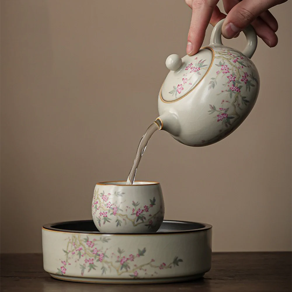 Chinese Ruyao Peach Blossom Tea Set - Image 4